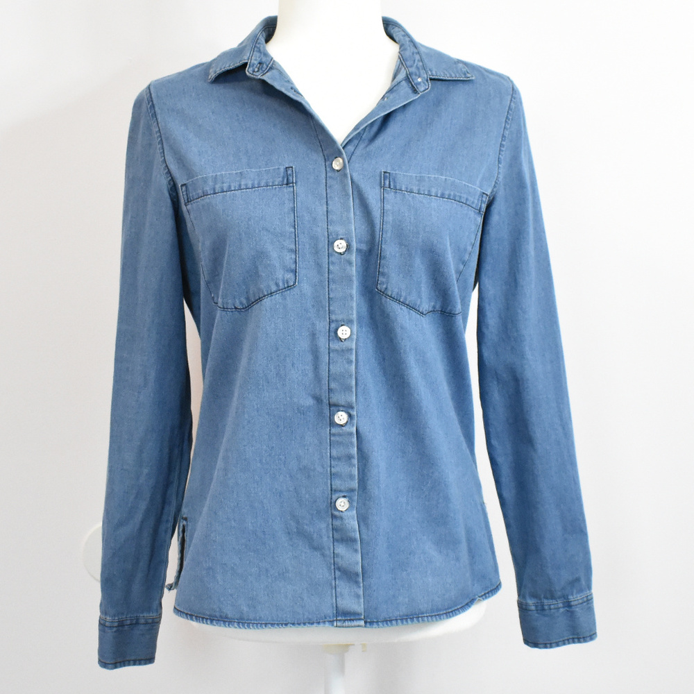 Cole Haan Pinch Chambray Button Down Top sz S